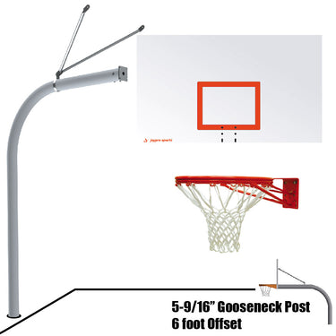 Basketball System - Gooseneck (5-9/16 in. Pole with 6 ft. Offset) - 72 in. Steel Backboard - Double Rim Goal